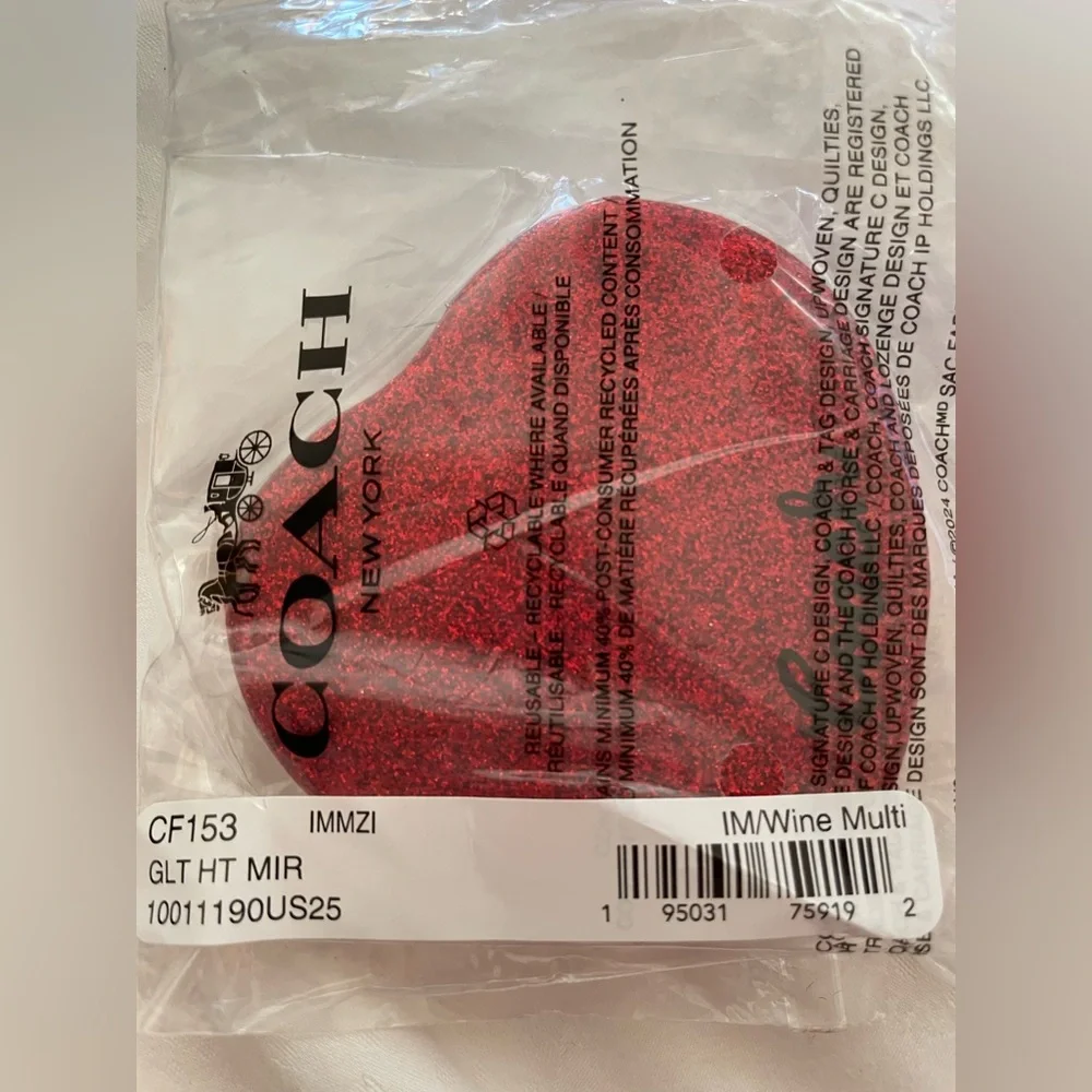 Coach NIP Red Glitter Heart Compact Mirror - Picture 5 of 5